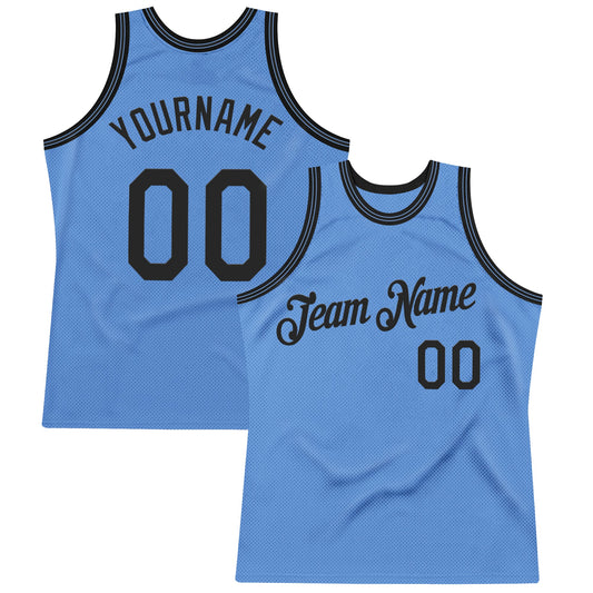 Custom Light Blue Black Authentic Throwback Basketball Jersey - Sky-Custom