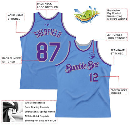 Custom Light Blue Purple-Gray Authentic Throwback Basketball Jersey - Sky-Custom
