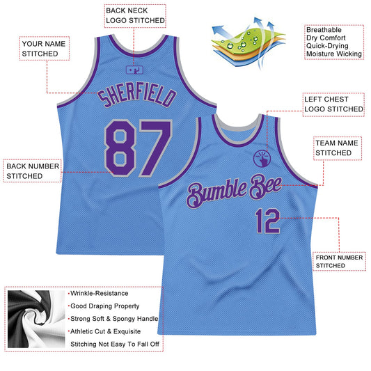 Custom Light Blue Purple-Gray Authentic Throwback Basketball Jersey - Sky-Custom