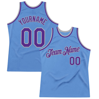 Custom Light Blue Purple-Gray Authentic Throwback Basketball Jersey - Sky-Custom