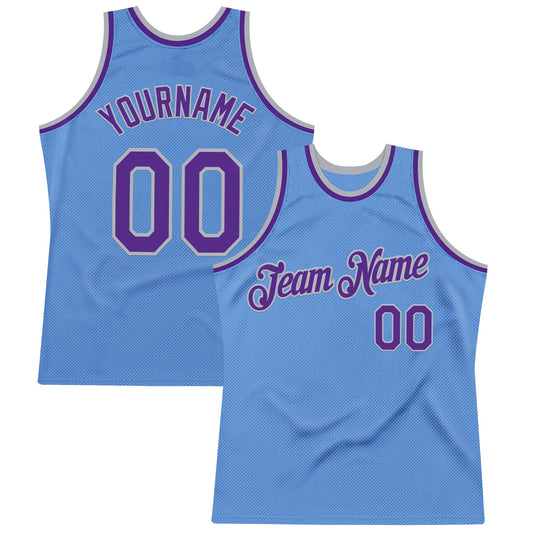 Custom Light Blue Purple-Gray Authentic Throwback Basketball Jersey - Sky-Custom
