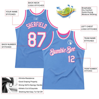 Custom Light Blue White-Pink Authentic Throwback Basketball Jersey - Sky-Custom