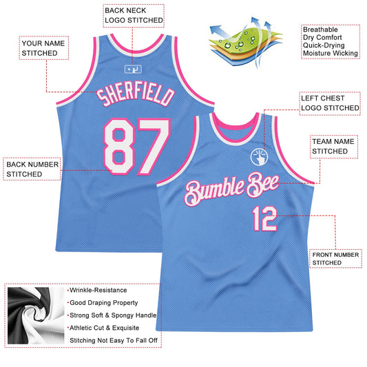 Custom Light Blue White-Pink Authentic Throwback Basketball Jersey - Sky-Custom