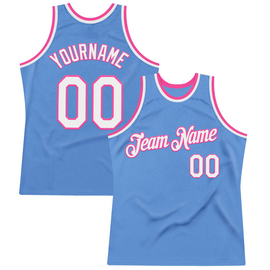 Custom Light Blue White-Pink Authentic Throwback Basketball Jersey - Sky-Custom