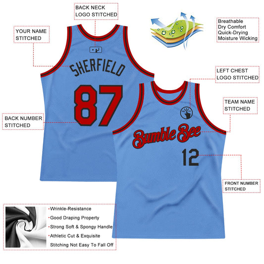 Custom Light Blue Red-Black Authentic Throwback Basketball Jersey - Sky-Custom