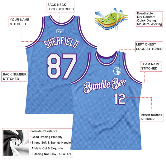 Custom Light Blue White-Purple Authentic Throwback Basketball Jersey - Sky-Custom