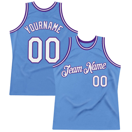 Custom Light Blue White-Purple Authentic Throwback Basketball Jersey - Sky-Custom