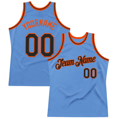 Custom Light Blue Black-Orange Authentic Throwback Basketball Jersey - Sky-Custom
