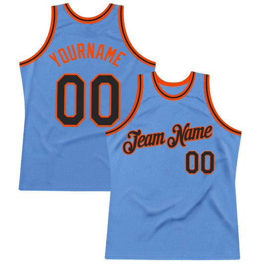 Custom Light Blue Black-Orange Authentic Throwback Basketball Jersey - Sky-Custom