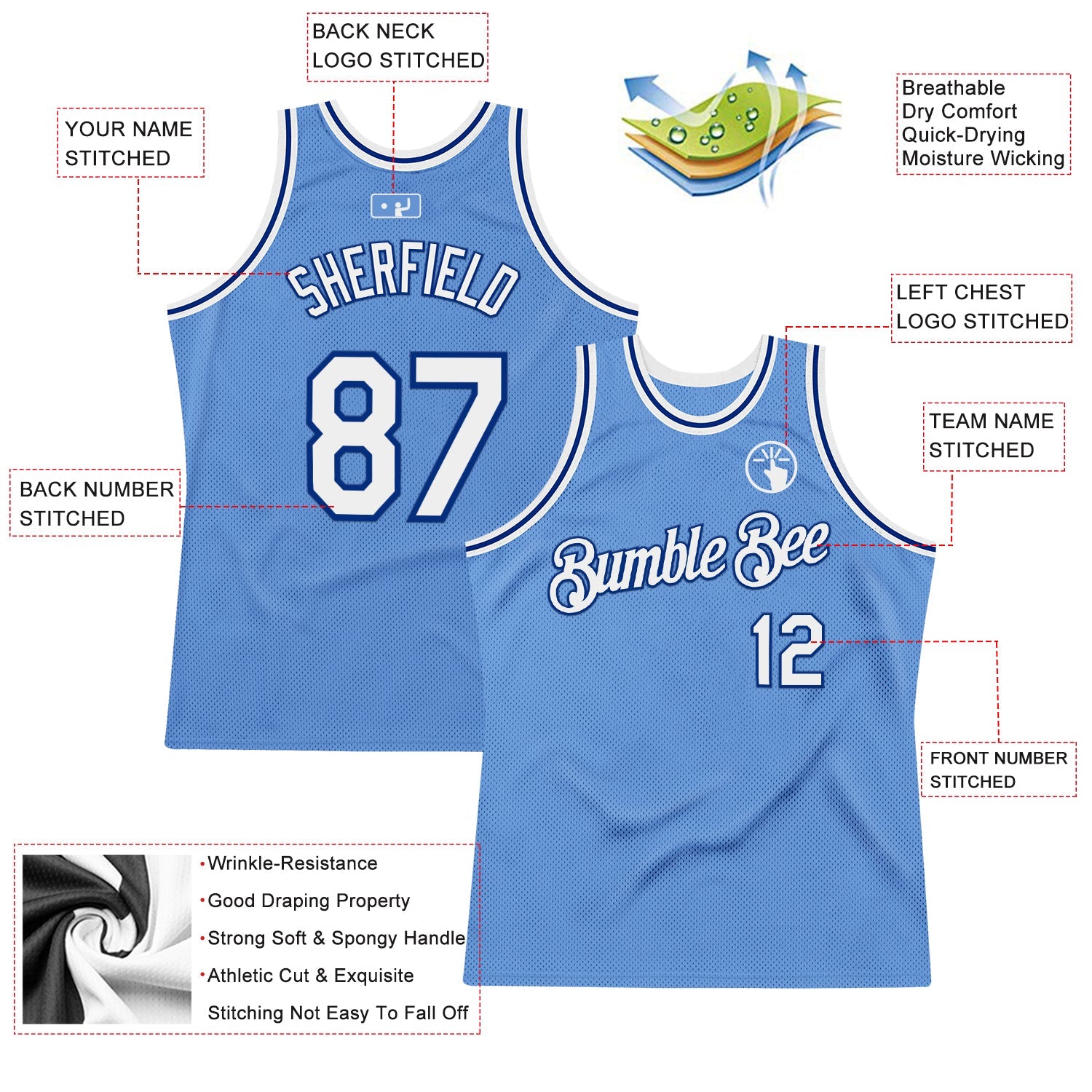 Custom Light Blue White-Royal Authentic Throwback Basketball Jersey - Sky-Custom