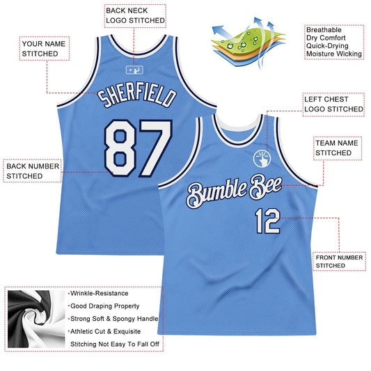 Custom Light Blue White-Navy Authentic Throwback Basketball Jersey - Sky-Custom