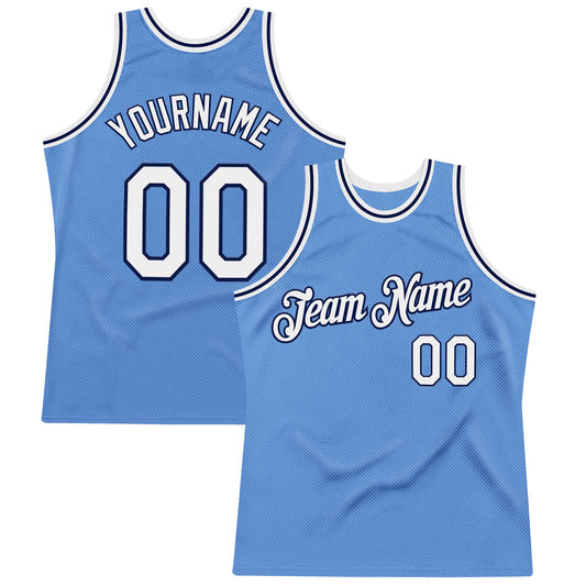 Custom Light Blue White-Navy Authentic Throwback Basketball Jersey - Sky-Custom