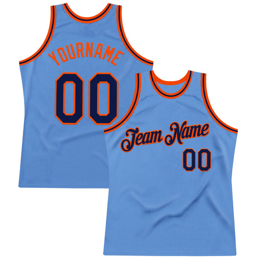 Custom Light Blue Navy-Orange Authentic Throwback Basketball Jersey - Sky-Custom