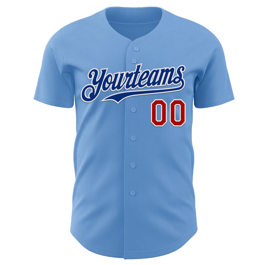 Custom Light Blue Red White-Royal Authentic Baseball Jersey - Sky-Custom