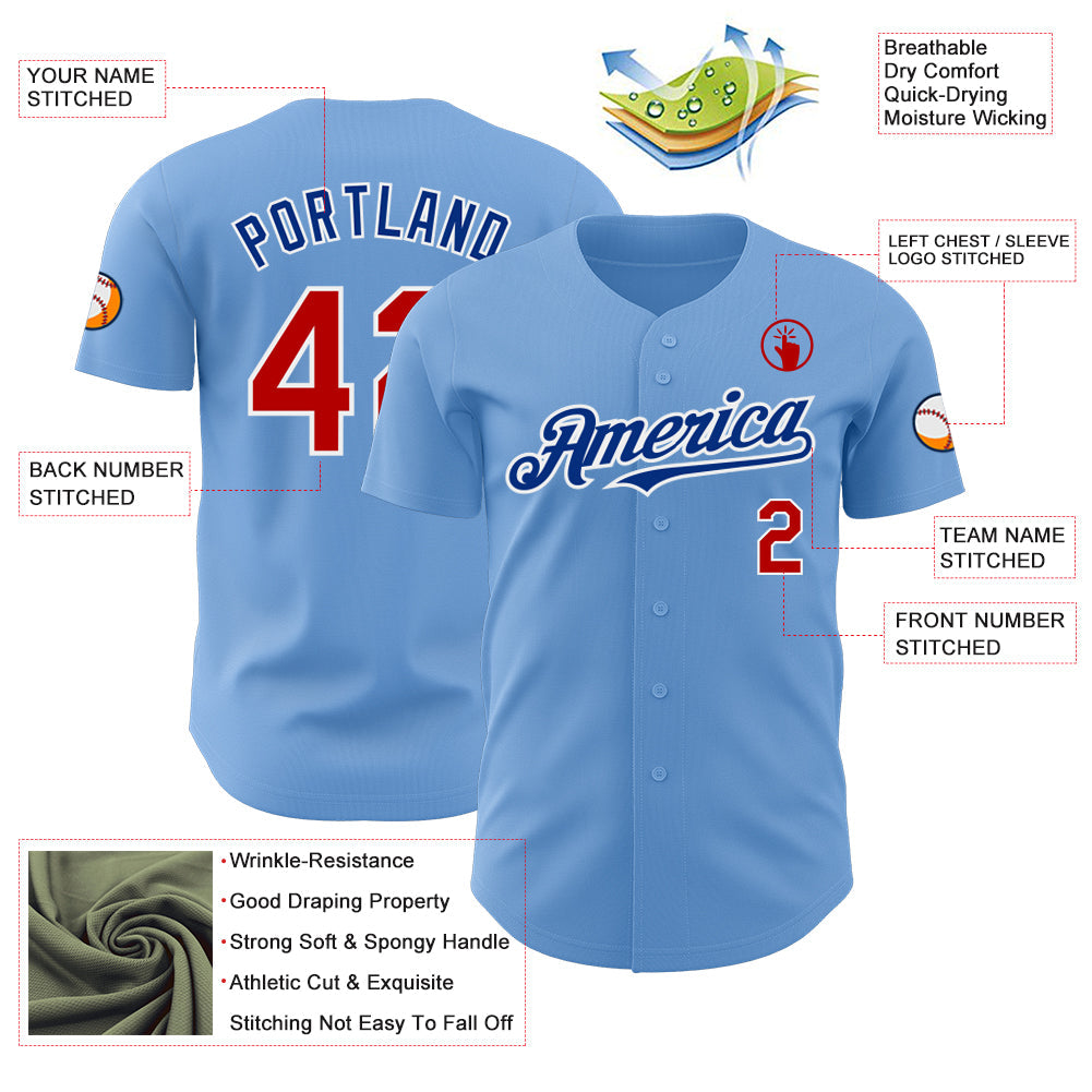 Custom Light Blue Red White-Royal Authentic Baseball Jersey - Sky-Custom