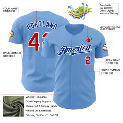 Custom Light Blue Red White-Royal Authentic Baseball Jersey - Sky-Custom