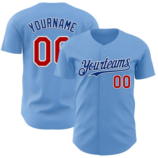 Custom Light Blue Red White-Royal Authentic Baseball Jersey - Sky-Custom