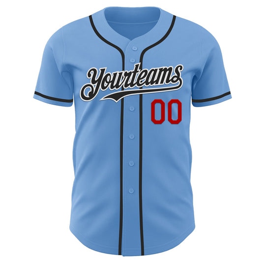 Custom Light Blue Black White-Red Authentic Baseball Jersey - Sky-Custom