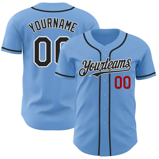 Custom Light Blue Black White-Red Authentic Baseball Jersey - Sky-Custom