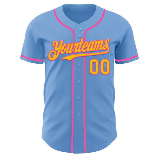 Custom Light Blue Yellow-Pink Authentic Baseball Jersey - Sky-Custom