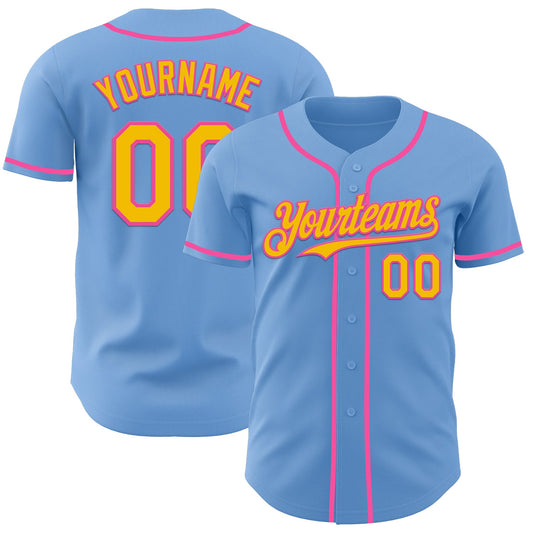 Custom Light Blue Yellow-Pink Authentic Baseball Jersey - Sky-Custom