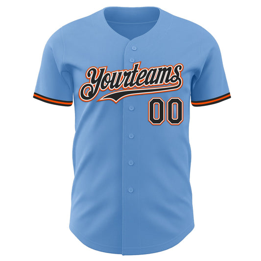 Custom Light Blue Black White-Orange Authentic Baseball Jersey - Sky-Custom