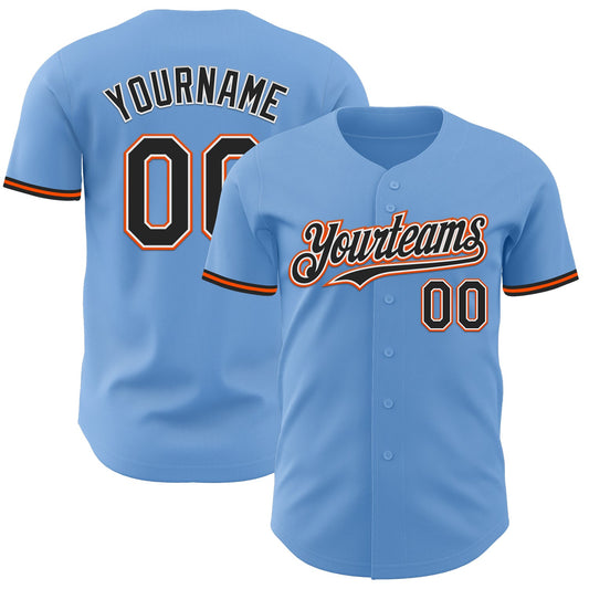 Custom Light Blue Black White-Orange Authentic Baseball Jersey - Sky-Custom