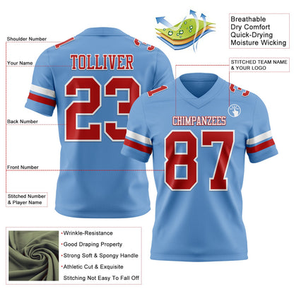 Custom Light Blue Red-White Mesh Authentic Football Jersey - Sky-Custom