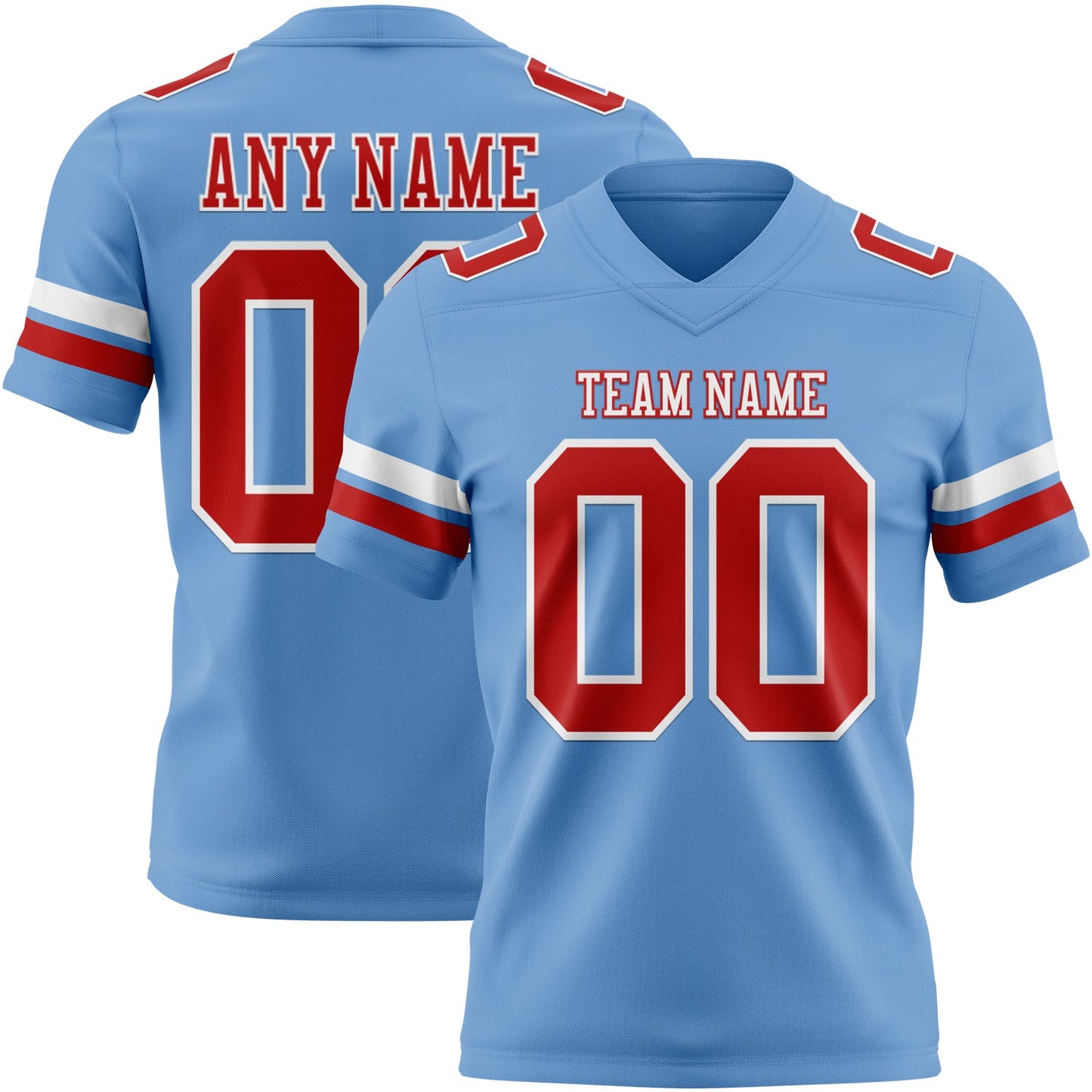 Custom Light Blue Red-White Mesh Authentic Football Jersey - Sky-Custom