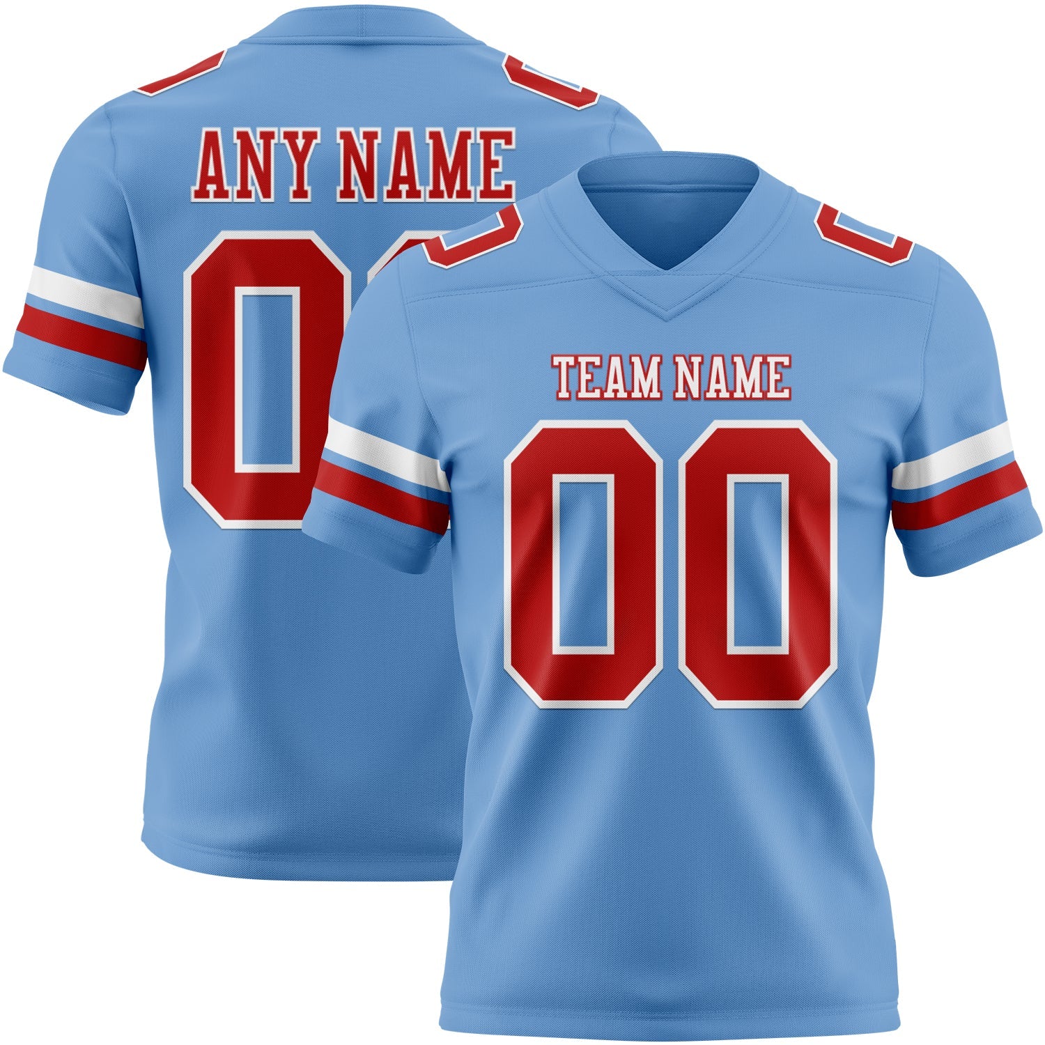 Custom Light Blue Red-White Mesh Authentic Football Jersey - Sky-Custom