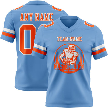 Custom Light Blue Orange-White Mesh Authentic Football Jersey - Sky-Custom