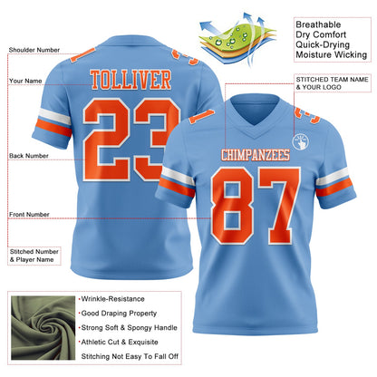 Custom Light Blue Orange-White Mesh Authentic Football Jersey - Sky-Custom