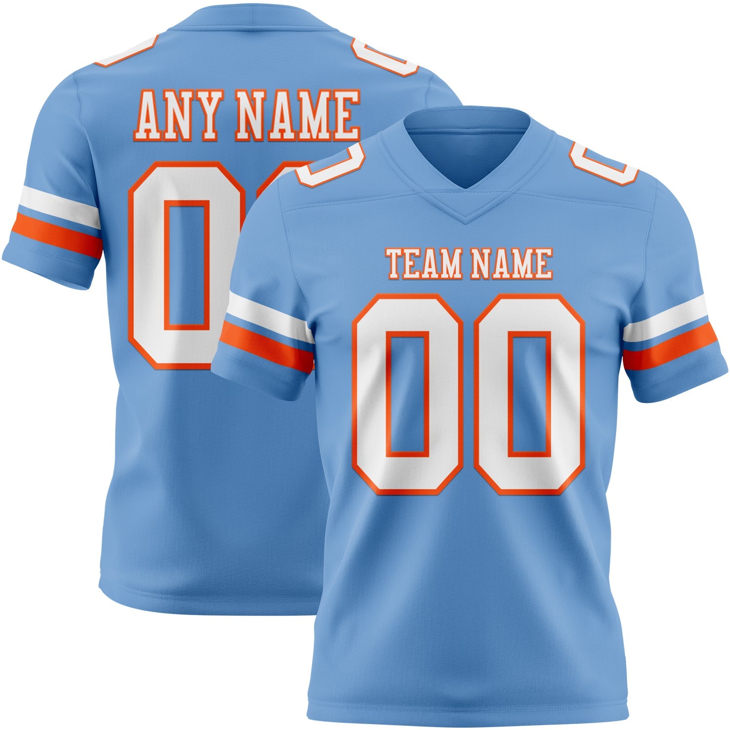 Custom Light Blue White-Orange Mesh Authentic Football Jersey - Sky-Custom