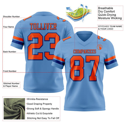 Custom Light Blue Orange-Royal Mesh Authentic Football Jersey - Sky-Custom