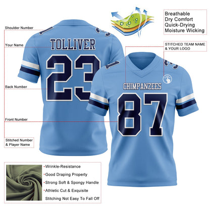 Custom Light Blue Navy-White Mesh Authentic Football Jersey - Sky-Custom