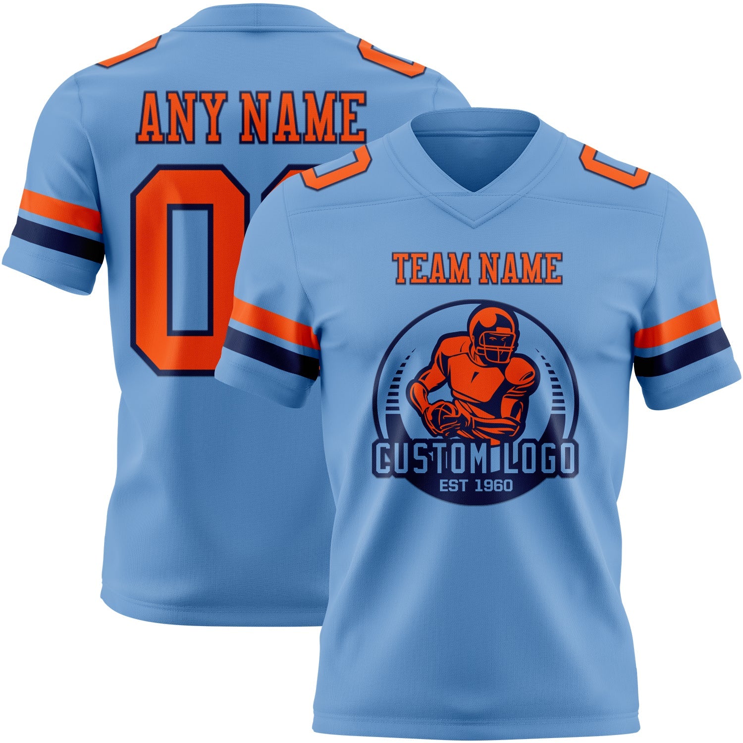 Custom Light Blue Orange-Navy Mesh Authentic Football Jersey - Sky-Custom