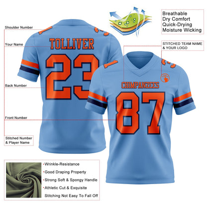 Custom Light Blue Orange-Navy Mesh Authentic Football Jersey - Sky-Custom