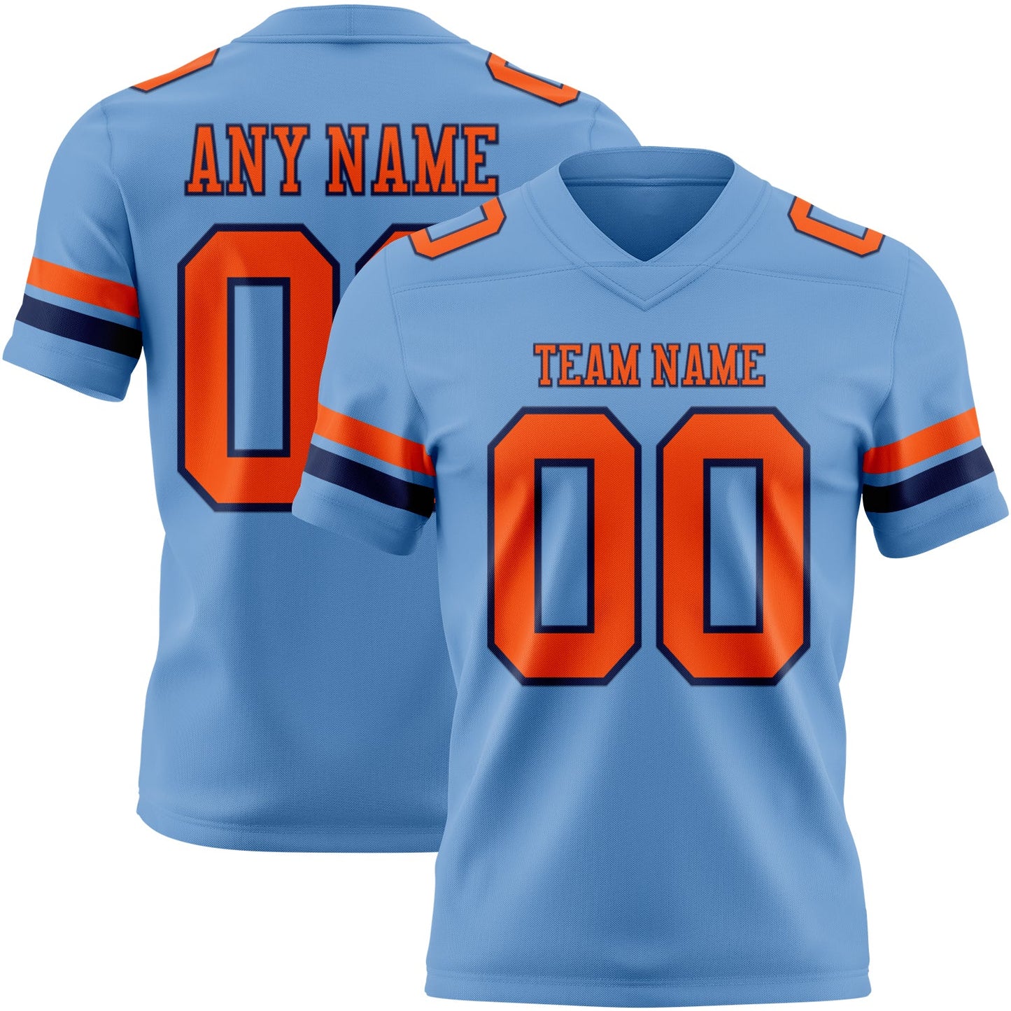 Custom Light Blue Orange-Navy Mesh Authentic Football Jersey - Sky-Custom