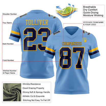 Custom Light Blue Navy-Gold Mesh Authentic Football Jersey - Sky-Custom
