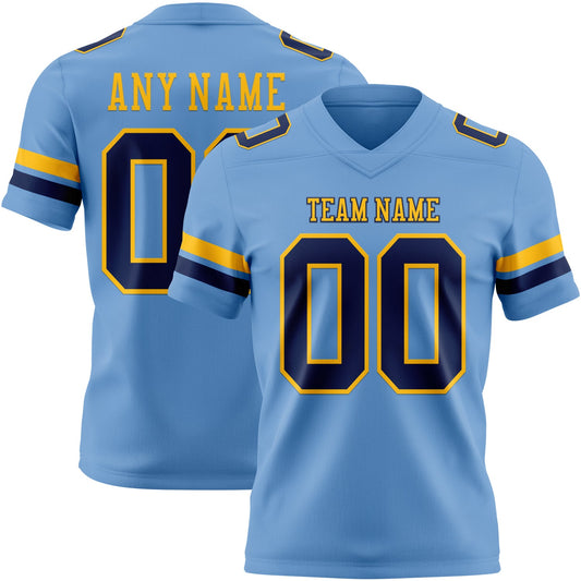 Custom Light Blue Navy-Gold Mesh Authentic Football Jersey - Sky-Custom
