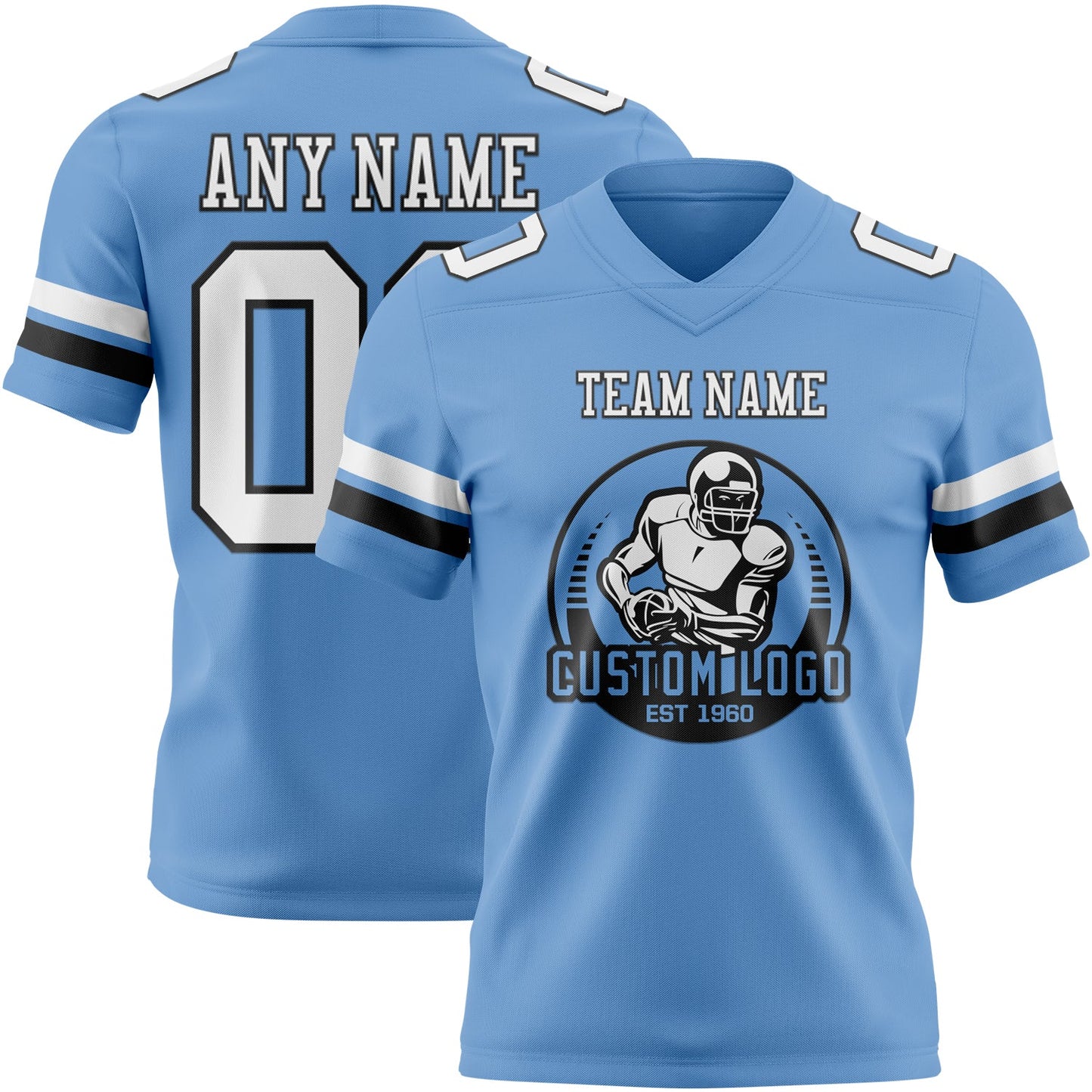 Custom Light Blue White-Black Mesh Authentic Football Jersey - Sky-Custom