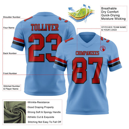 Custom Light Blue Red-Black Mesh Authentic Football Jersey - Sky-Custom