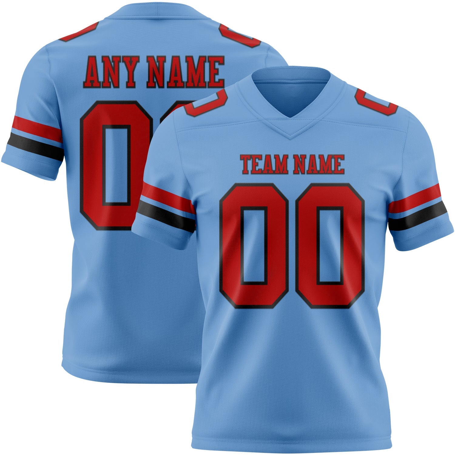 Custom Light Blue Red-Black Mesh Authentic Football Jersey - Sky-Custom