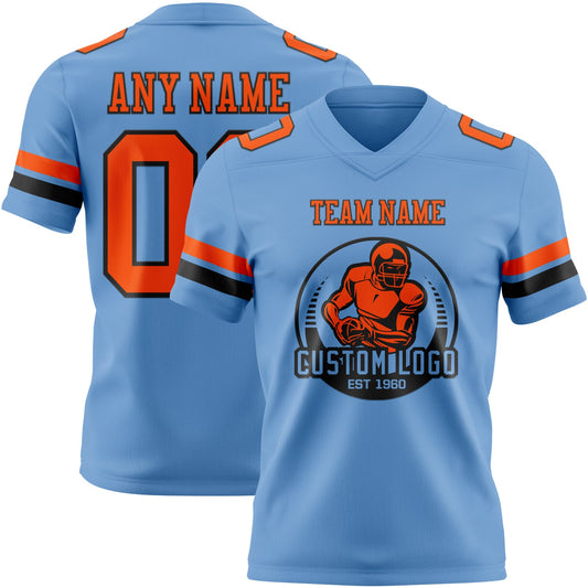 Custom Light Blue Orange-Black Mesh Authentic Football Jersey - Sky-Custom