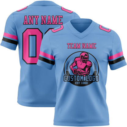 Custom Light Blue Pink-Black Mesh Authentic Football Jersey - Sky-Custom