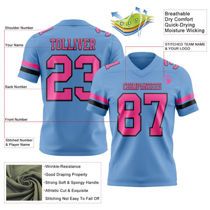 Custom Light Blue Pink-Black Mesh Authentic Football Jersey - Sky-Custom