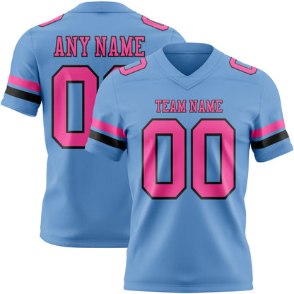 Custom Light Blue Pink-Black Mesh Authentic Football Jersey - Sky-Custom