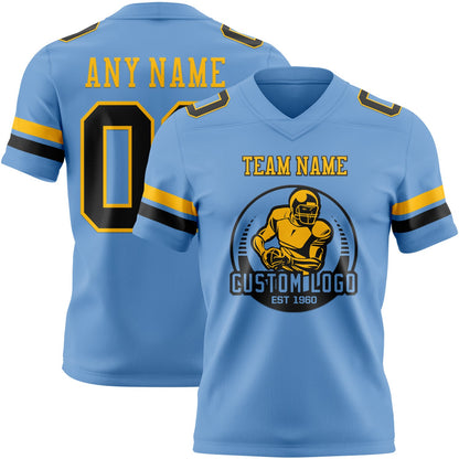Custom Light Blue Black-Gold Mesh Authentic Football Jersey - Sky-Custom