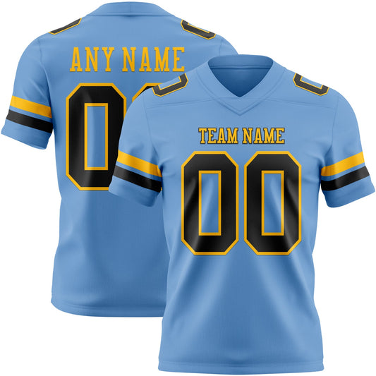 Custom Light Blue Black-Gold Mesh Authentic Football Jersey - Sky-Custom