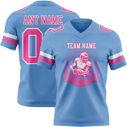 Custom Light Blue Pink-White Mesh Authentic Football Jersey - Sky-Custom